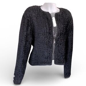 ESTELLE GLACER artisan chenille cardigan, black with rhinestone embellishments L